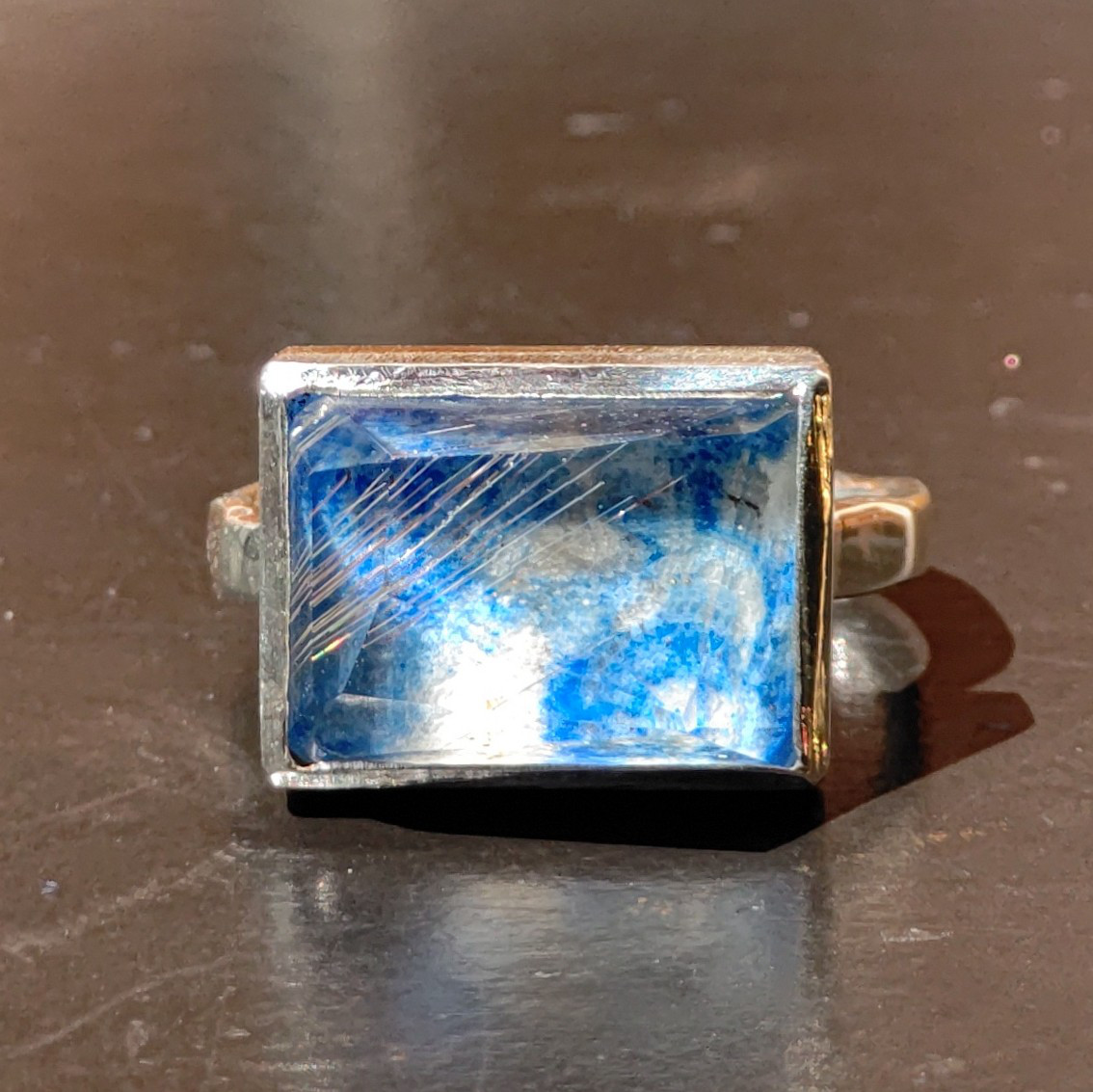ルチルクォーツ　×　ラピスラズリ　LSQ　青空　ダブレット　立体カット　シルバーSV925リング