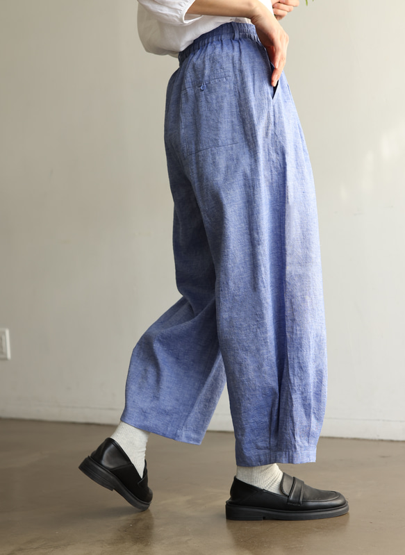 有趣又時尚的長褲，讓你的雙腳更輕鬆 棉麻海軍藍桔梗 240506-2 第7張的照片