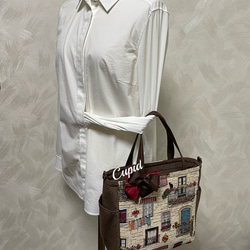フランスジャガード織り ボタニカル柄（鳥・植物）のサイドポケット付き2Wayトートバッグ 5枚目の画像