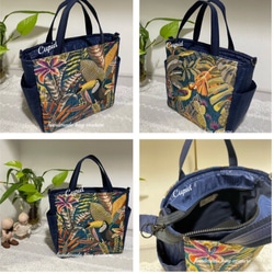 フランスジャガード織り ボタニカル柄（鳥・植物）のサイドポケット付き2Wayトートバッグ 4枚目の画像