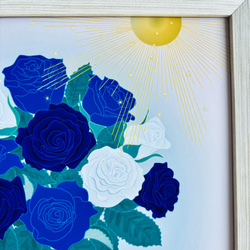 「青い薔薇～夢叶うとき」インテリアイラスト絵画ポスター　(＋1000円で正方形額縁付き) 5枚目の画像