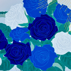 「青い薔薇～夢叶うとき」インテリアイラスト絵画ポスター　(＋1000円で正方形額縁付き) 4枚目の画像