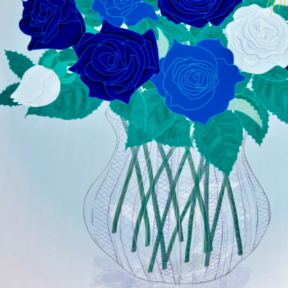 「青い薔薇～夢叶うとき」インテリアイラスト絵画ポスター　(＋1000円で正方形額縁付き) 1枚目の画像