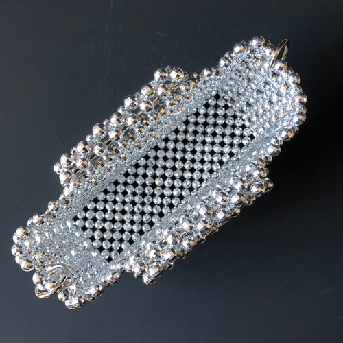 シルバーの2wayビーズバッグ 【galaxy】：silver ハンドバッグ