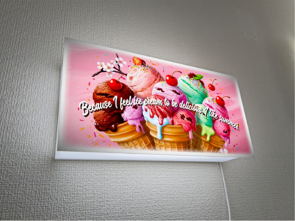【壁掛け Lサイズ】アイスクリーム ソフトクリーム アイスキャンディー スイーツ 照明 看板 置物 雑貨 ライトBOX 3枚目の画像