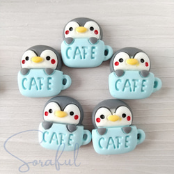【5個】動物カフェのマグカップ　ねこ　ペンギン　アニマル【デコパーツ】 D-0415 5枚目の画像