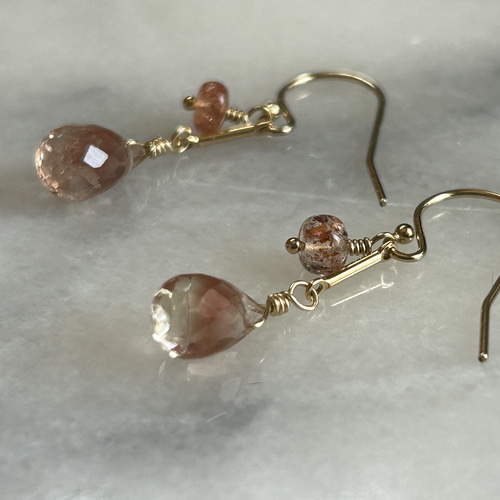 14KGF オレゴンサンストーン ピアス ピアス（フック・チェーン