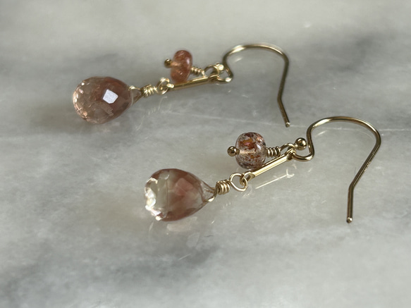 14KGF オレゴンサンストーン ピアス ピアス（フック・チェーン