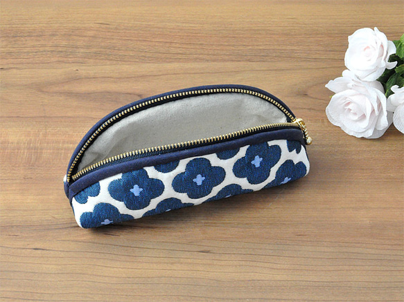 フランスジャガード織花柄のメガネケース◇ネイビー 2枚目の画像