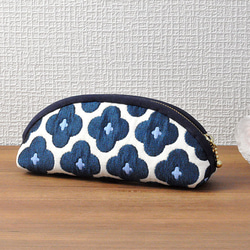 フランスジャガード織花柄のメガネケース◇ネイビー 1枚目の画像