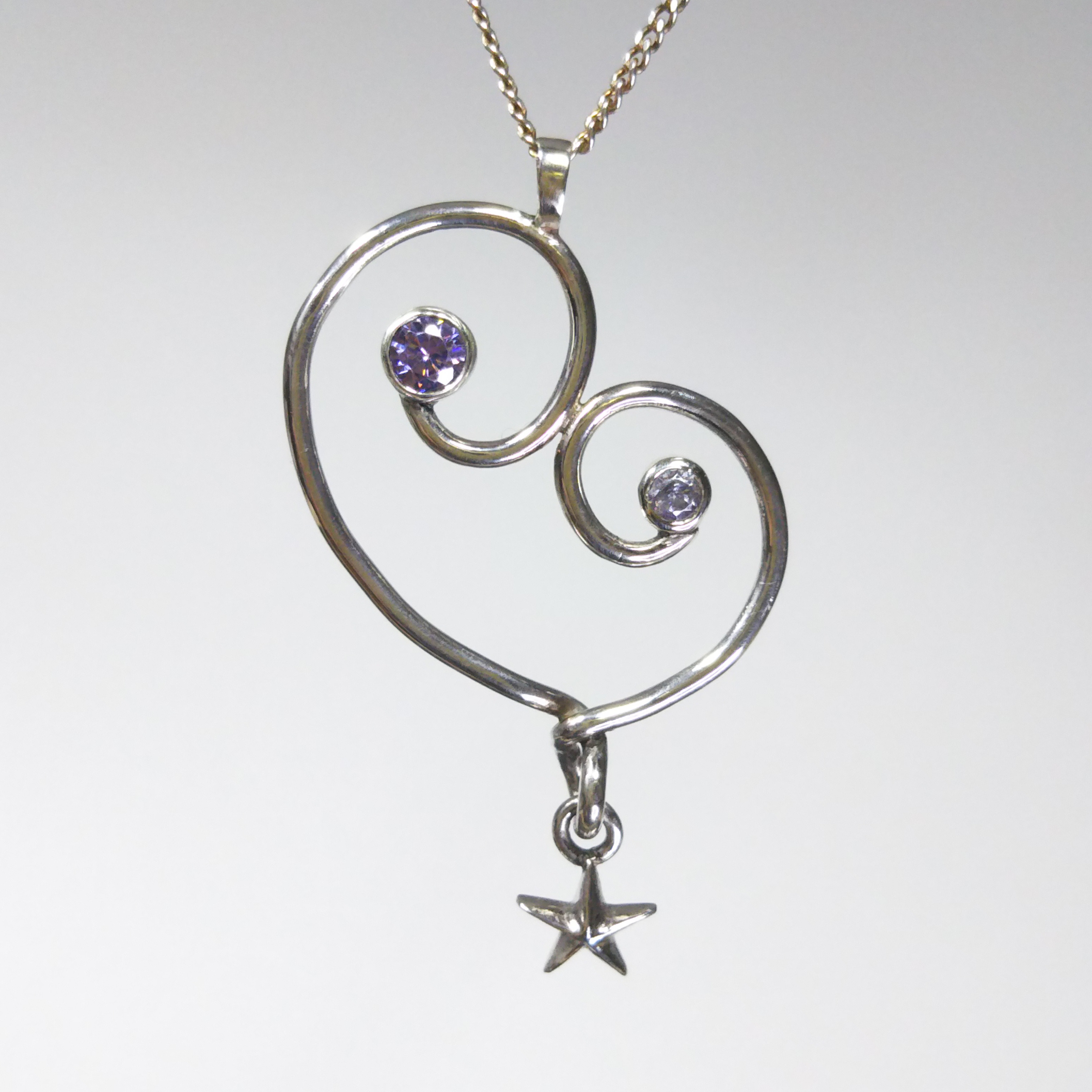 ペンダントトップ シルバーアクセサリー ハート&スター ジルコニア4㎜　3㎜