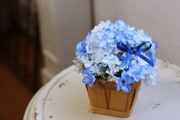 サムシングブルー　紫陽花のナチュラルバスケット　Creema限定　ギフト　ちょい飾り　お供え　 2枚目の画像