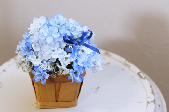サムシングブルー　紫陽花のナチュラルバスケット　Creema限定　ギフト　ちょい飾り　お供え　 3枚目の画像
