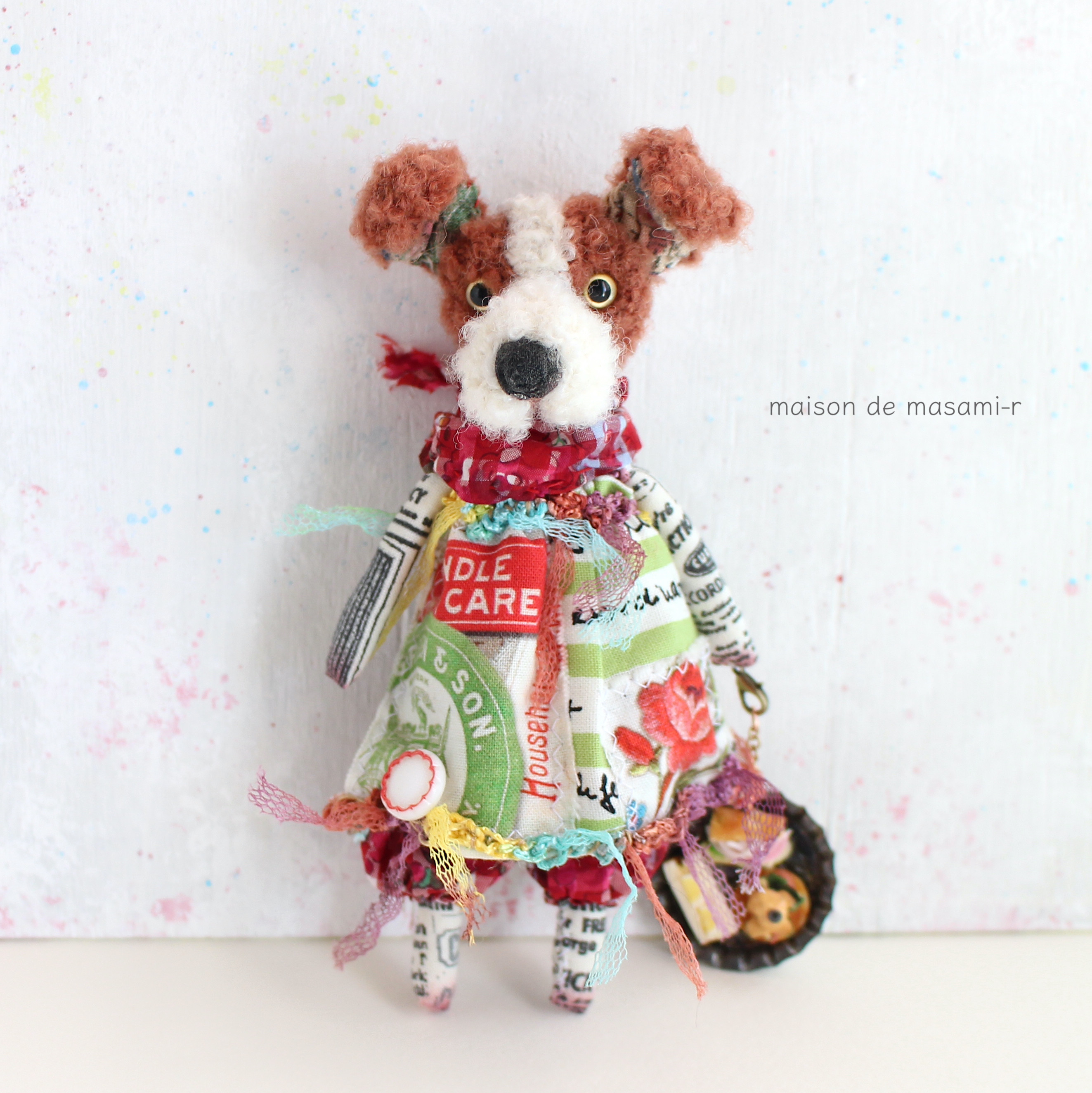 ジャックラッセルテリアのミニぬいぐるみ」 アクリル画 パネル 原画 F4