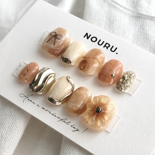 アプリコットラテnuance【サイズオーダー制】￤ネイルチップ 短め  