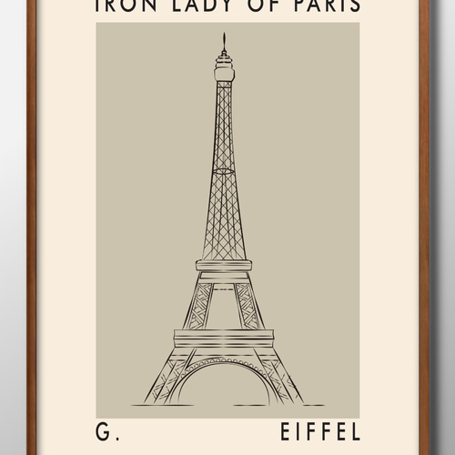 6935□ポスター アート 絵画『パリ エッフェル塔』北欧 A3 イラスト