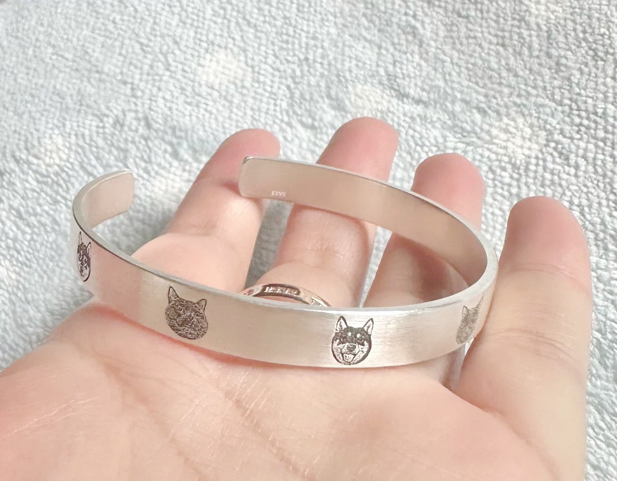銀製　世界に一つだけのバングル　愛犬・愛猫・ペット・動物・うさぎ・鳥・ハムスター・インテリア