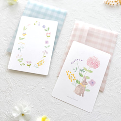 春のお花畑とギンガムチェックのメッセージカード 1枚目の画像