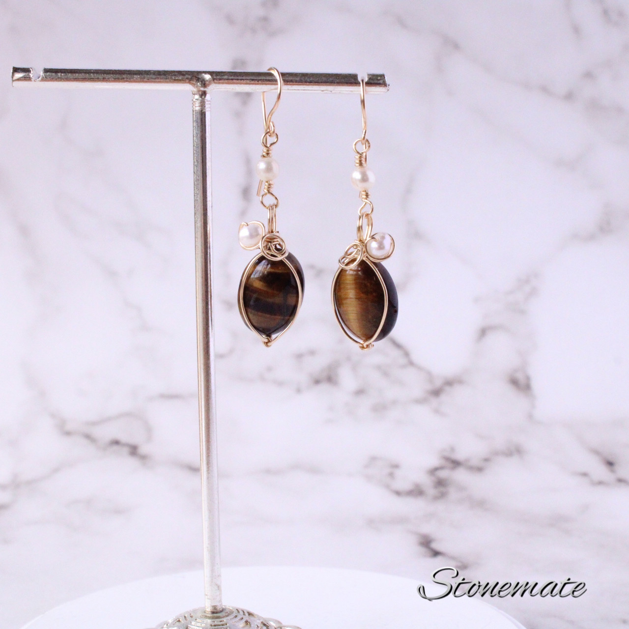 タイガーアイ　14kgfピアス