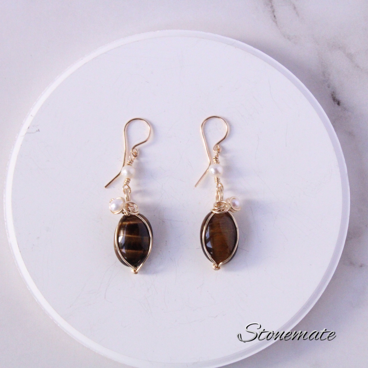 タイガーアイ　14kgfピアス