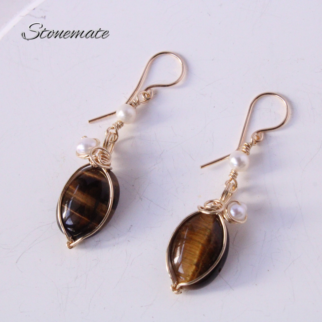 タイガーアイ　14kgfピアスピアス（フック・チェーン）