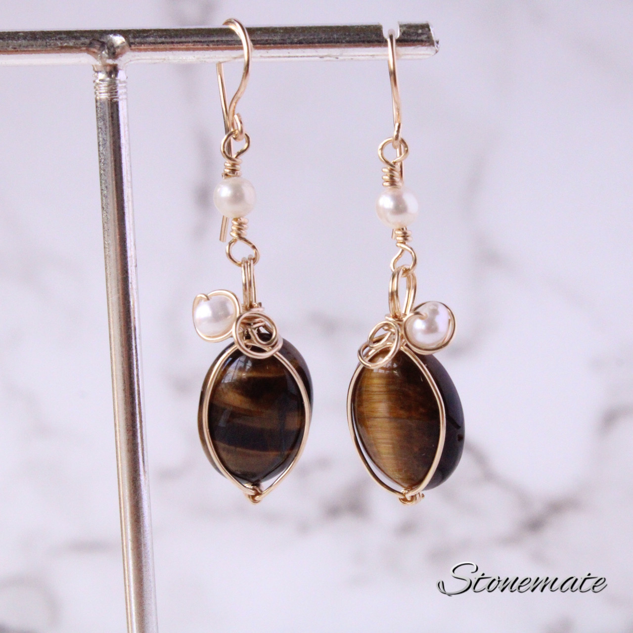 タイガーアイ　14kgfピアス