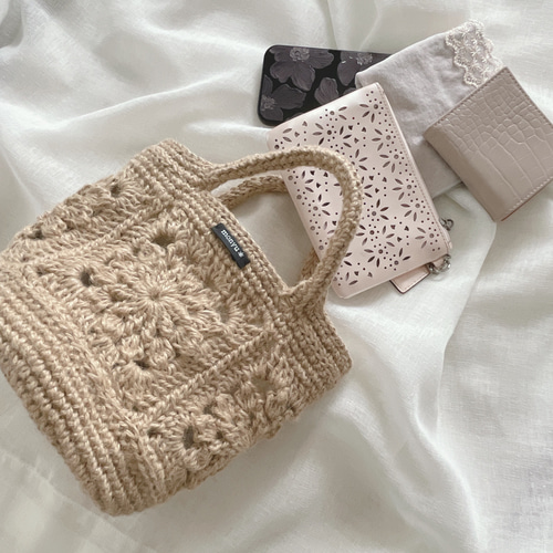 花モチーフつなぎの麻紐かごバッグ かごバッグ monyu＊ 通販