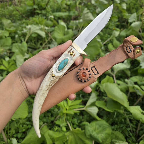 鹿の角 Kingman Turquoise フルタングナイフ 1枚目の画像