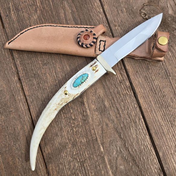 鹿の角 Kingman Turquoise フルタングナイフ 5枚目の画像