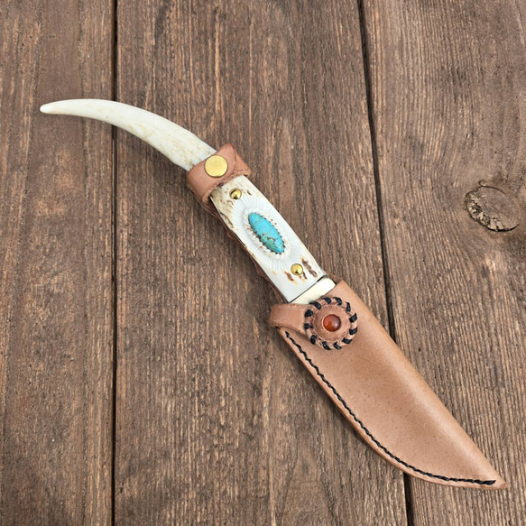 鹿の角 Kingman Turquoise フルタングナイフ 3枚目の画像