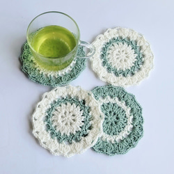 マルチカバー(小) かぎ針編み グラニースクエア ピンク＆エメラルド