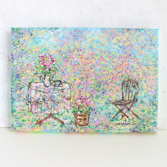 品揃え豊富で アクリル画 フラワーガーデン1」 SM キャンバス 原画 サムホール 絵画