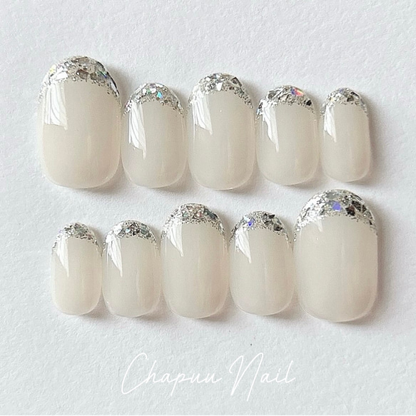 ネイルチップ ガラスフレンチ シンプル お呼ばれ ニュアンス 結婚式