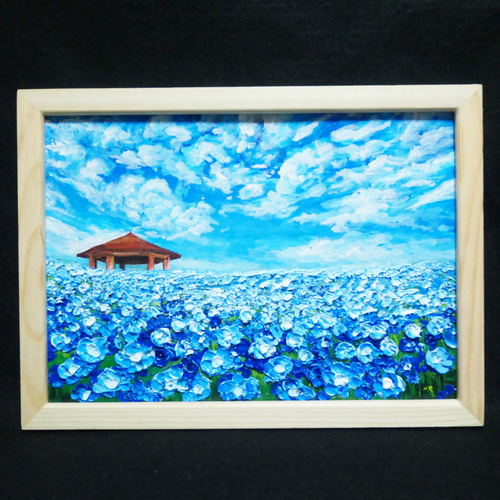 【公式ショップ】 油絵 油彩 HR 絵画 絵画【青空と雲のネモフィラ】 絵 油彩画 絵画