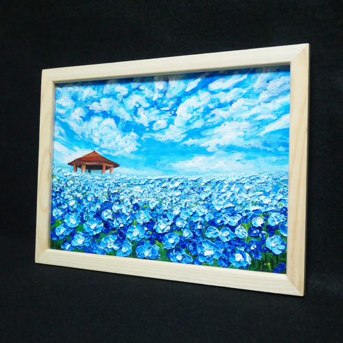 油絵 油彩 油彩画 絵 絵画【青空と雲のネモフィラ】 絵画 HR 油絵 油彩 油彩画 絵 絵画【青空と雲のネモフィラ】 絵画 HR
