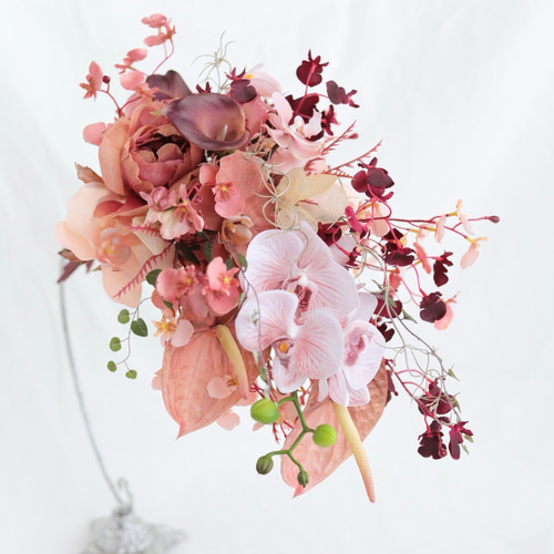 大人可愛いくすみコーラルのシャワーブーケ】ウエディングブーケ