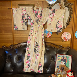 和洋折衷 浴衣 リメイク ワンピース ドレス 帯サッシュベルト レトロ 古着 和 W-292 6枚目の画像