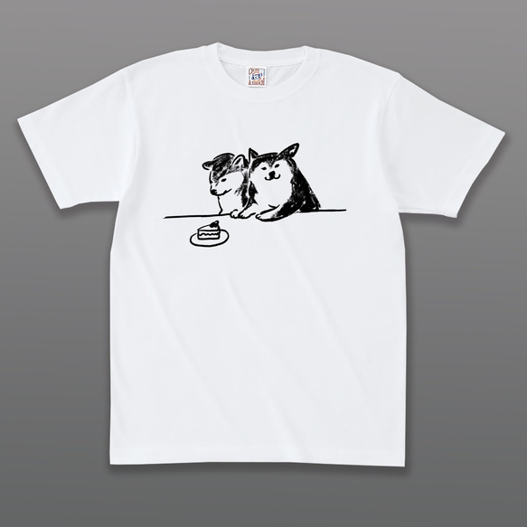 柴犬　Tシャツ (ホワイト/グレー） 1枚目の画像