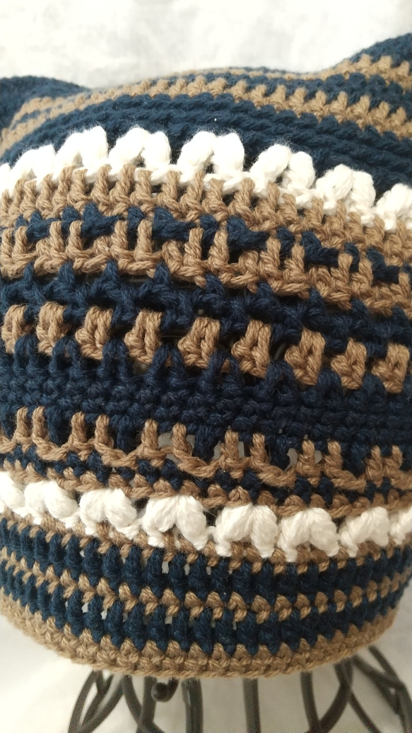 コットン100%素材の手編みねこ耳ニット帽♡大人サイズ♡410 7枚目の画像