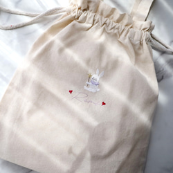 発売記念価格｜刺繍｜　kinchaku bag <bunny＞ 6枚目の画像
