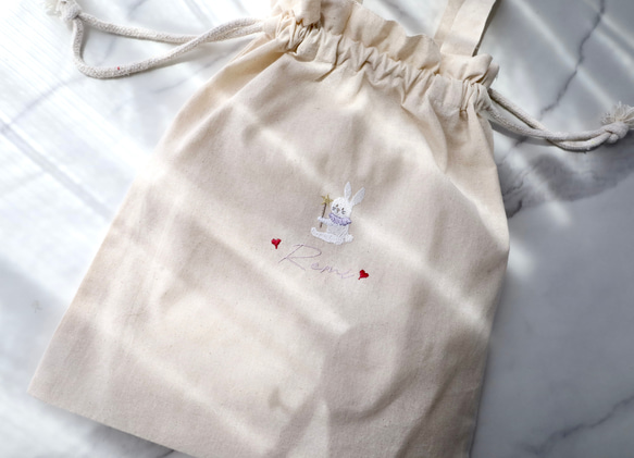 発売記念価格｜刺繍｜　kinchaku bag <bunny＞ 6枚目の画像
