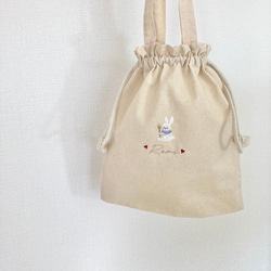 発売記念価格｜刺繍｜　kinchaku bag <bunny＞ 4枚目の画像