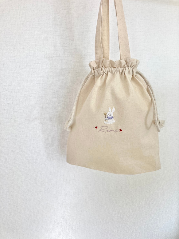 発売記念価格｜刺繍｜　kinchaku bag <bunny＞ 4枚目の画像