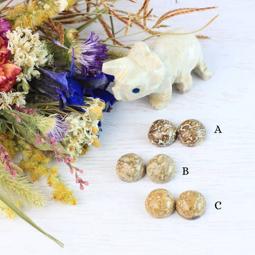 恐竜の骨】ダイナソーボーンフォッシル 1粒耳飾り ピアス（スタッド