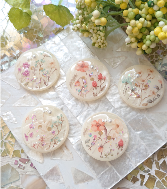 フラワーカボション☆5個 s50 ボタニカル/フラワー/花/ボタン