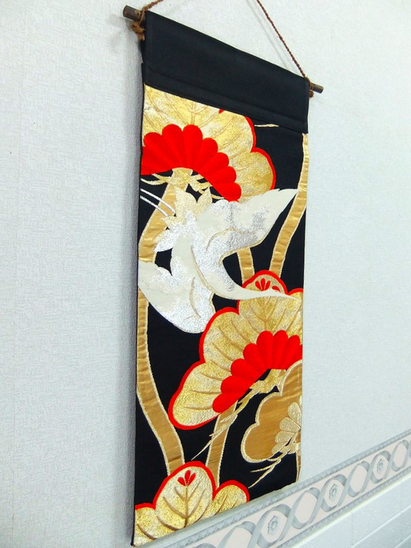 [a16a-1939] 日式掛毯/鶴與笠松圖案/帶重製 第2張的照片