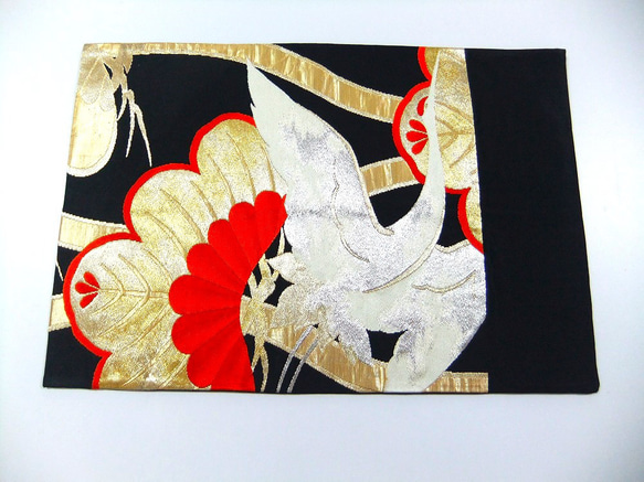 [(16)1940]日式桌中央/45cm/鶴笠松圖案/純絲/花瓶內襯 第2張的照片