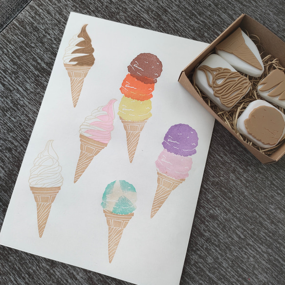 アイス＆ソフトクリームのはんこセット 消しゴムはんこ スタンプ