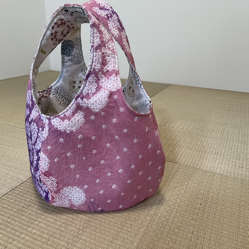 有松絞り/コロンとした/トートバッグ/ハンドメイド/ピンク＆パープル⭐︎ 最終値下げ1000円割引☆有松絞り/コロンとした/トートバッグ