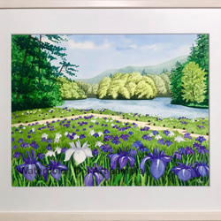 水彩画 水辺の風景 額装済み 0efb56a5c7a0a4d57a4ff3b307219c